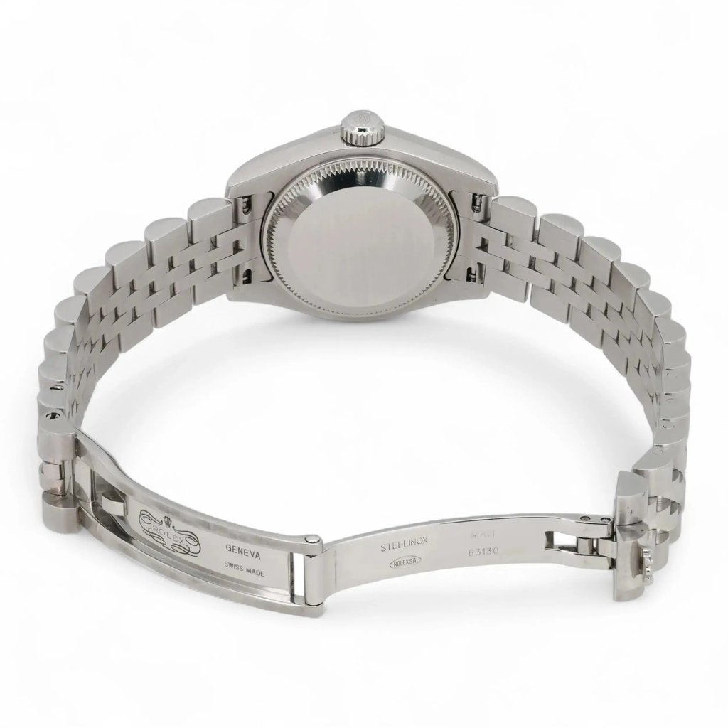 Back View Of Screwback Back Case And Open Stainless Steel Band Of Rolex  179174 Watch Pre Owned Condition