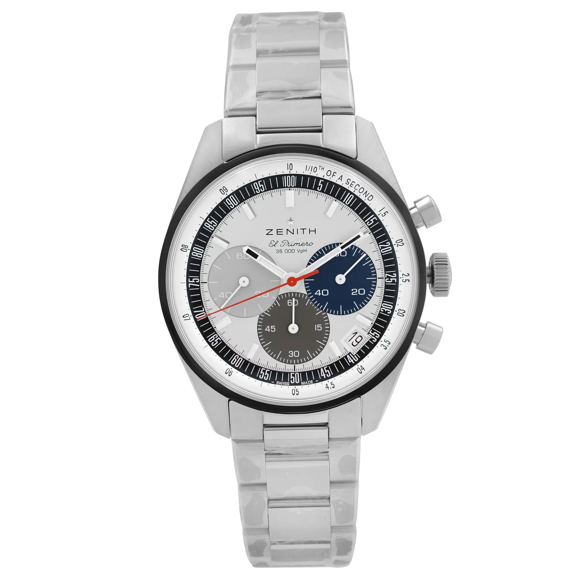 Front Full View Of Zenith 03.3200.3600/69.M3200 Stainless Steel Watch Unworn Condition {Product Condition}