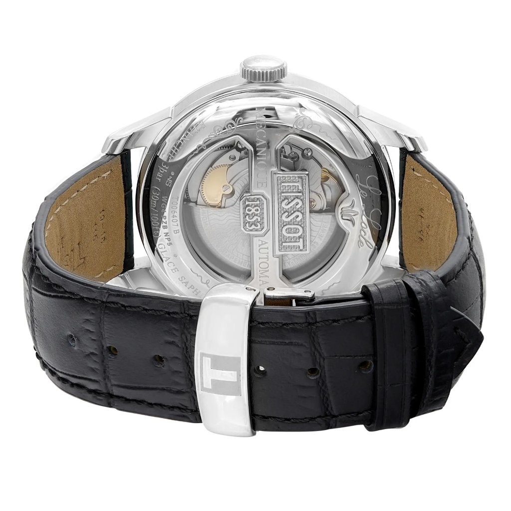 Back View Of Exhibition Back Case And Closed Leather Band Of Tissot T006.407.16.033.00 Watch Display Model Condition