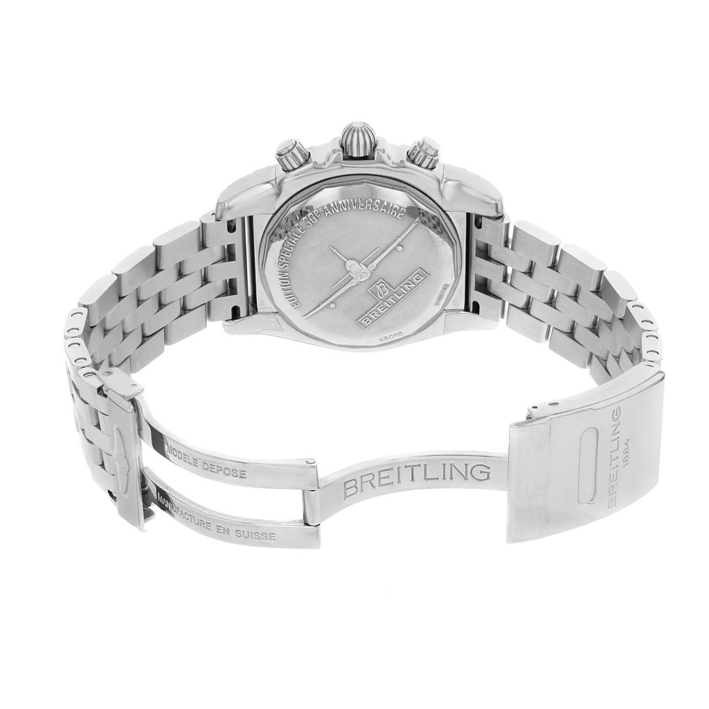 Back View Of {Caseback} Back Case And Open Stainless Steel Band Of Breitling AB01154G/BD13-375A Watch Display Model Condition
