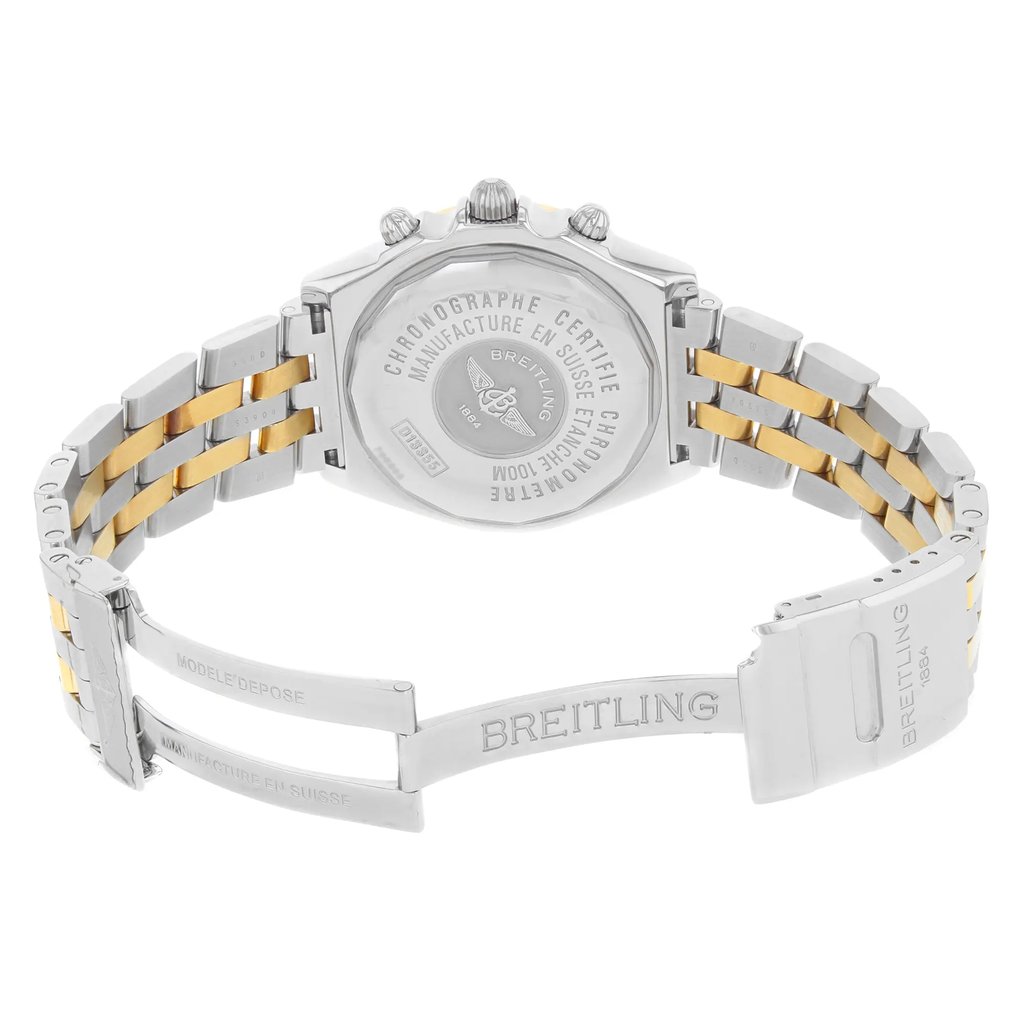 Back View Of {Caseback} Back Case And Open Stainless and Solid Gold Band Of Breitling D13355 Watch Pre Owned Condition