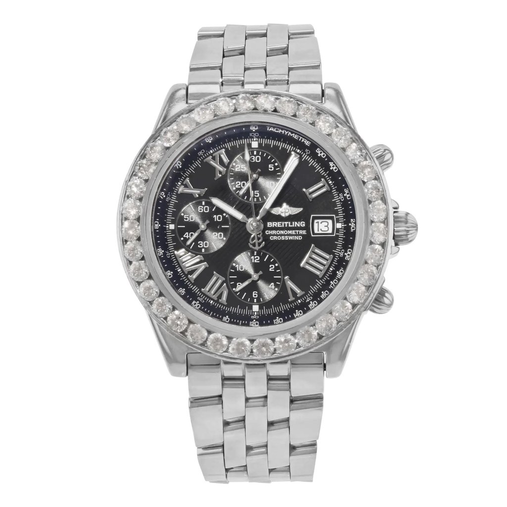 Front Full View Of Breitling A13355 Stainless Steel Watch Pre Owned Condition {Product Condition}