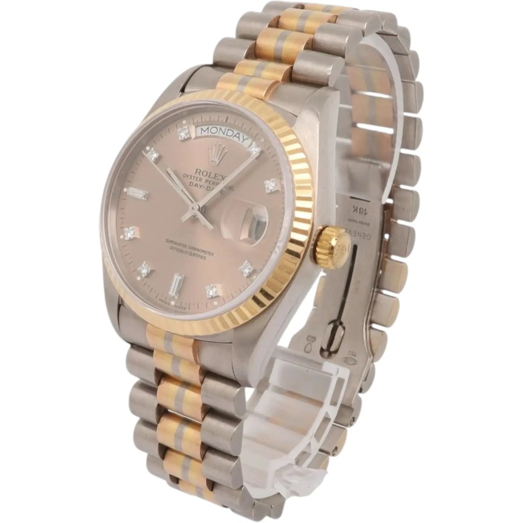 View Of Crown Facing Side Of Rolex 18239B White Gold Watch Pre Owned Condition