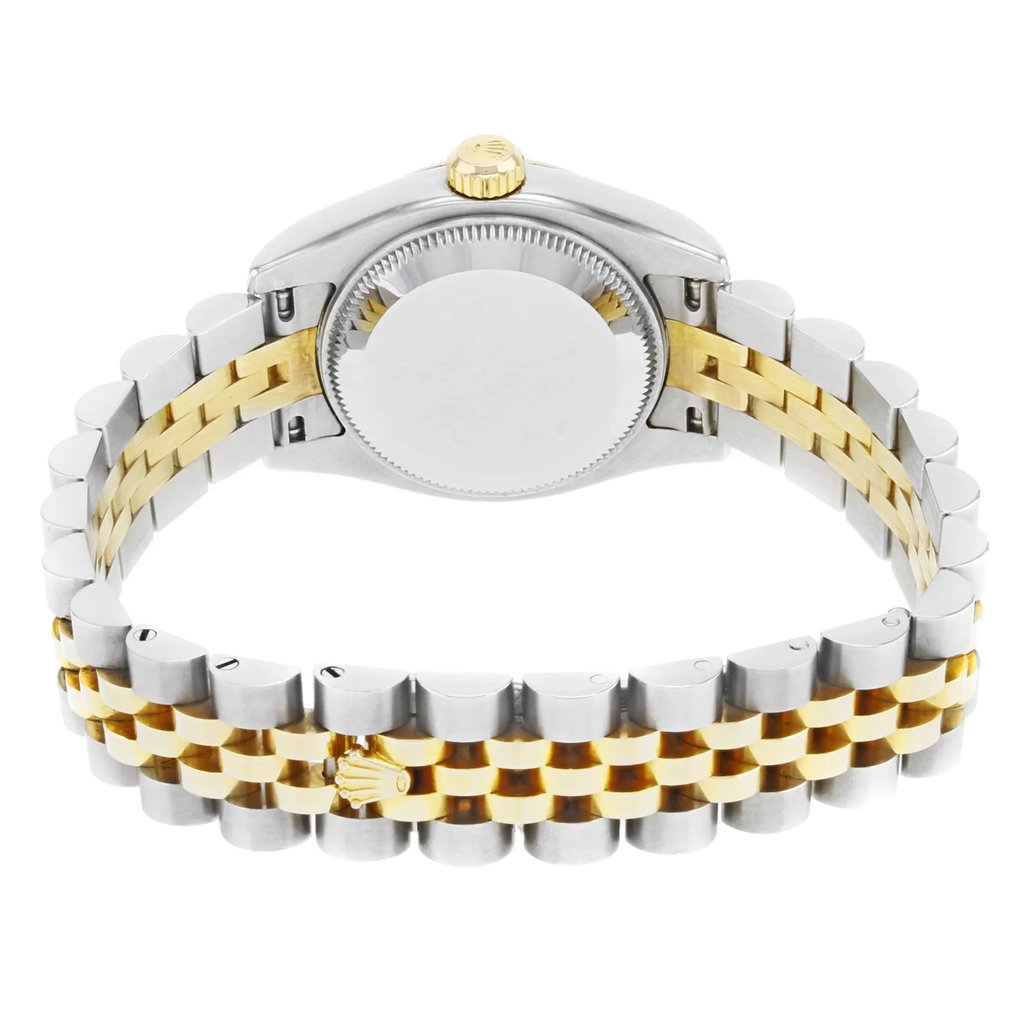 Back View Of {Caseback} Back Case And Closed Stainless and Solid Gold Band Of Rolex 179173 Watch Pre Owned Condition