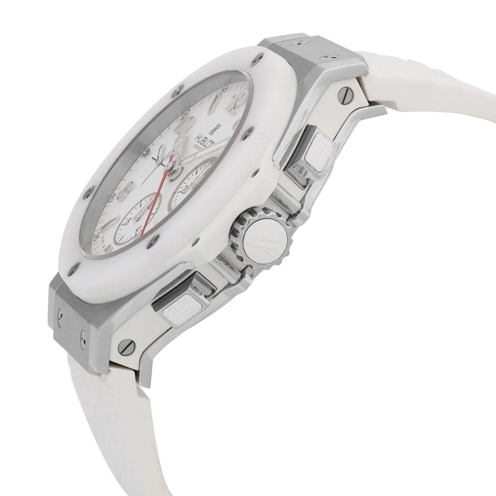 View Of Crown Facing Side Of Hublot 301.SE.230.RW Stainless Steel Watch Display Model Condition