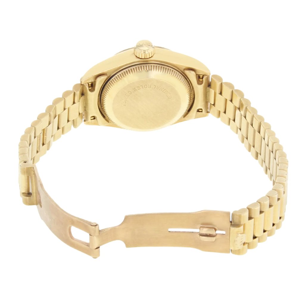 Back View Of {Caseback} Back Case And Open Gold Band Of Rolex 69178 Watch Pre Owned Condition