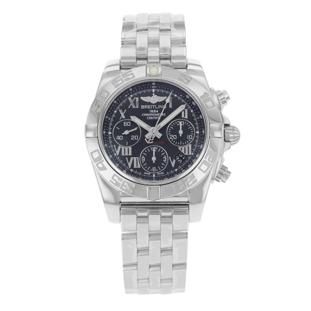 Front Full View Of Breitling AB014012/BC04-378A Stainless Steel Watch Pre Owned Condition {Product Condition}