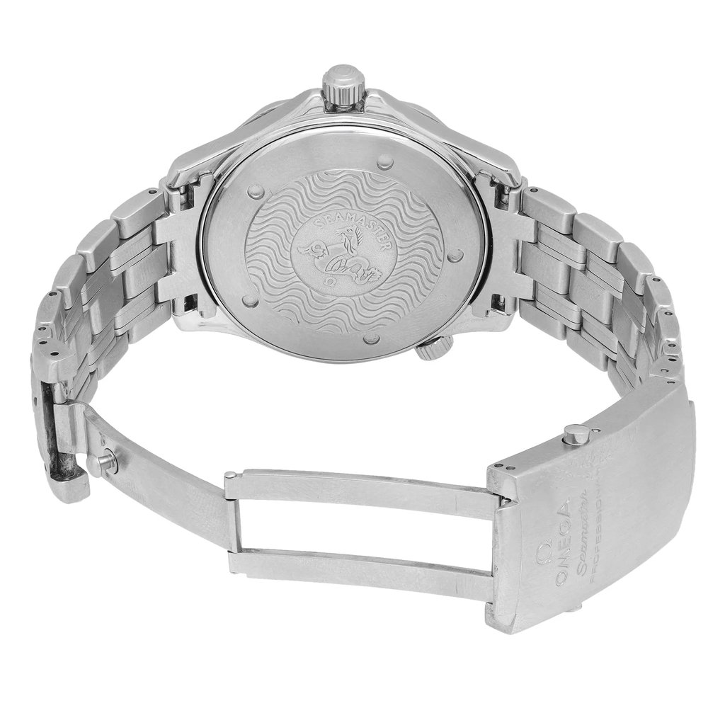 Back View Of Screwback Back Case And Open Stainless Steel Band Of OMEGA 2542.80.00 Watch Pre Owned Condition