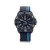 An image of a Wristwatch by Luminox. This Pre Owned item is designed for Men, featuring a Diver,Military style. It has a Quartz movement and an Analog display with a Black dial color. The indices include 12-Hour Dial,Arabic Numerals,Easy to Read/Large Numerals. The band is made of Nylon and the case is made of Carbon. The watch has a Round shape with a case size of 44 mm and a case thickness of 15 mm.