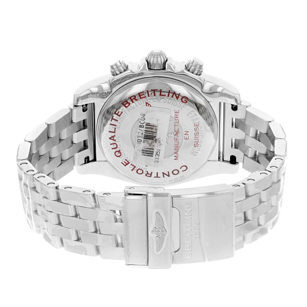 Back View Of {Caseback} Back Case And Closed Stainless Steel Band Of Breitling AB014012/BC04-378A Watch Pre Owned Condition