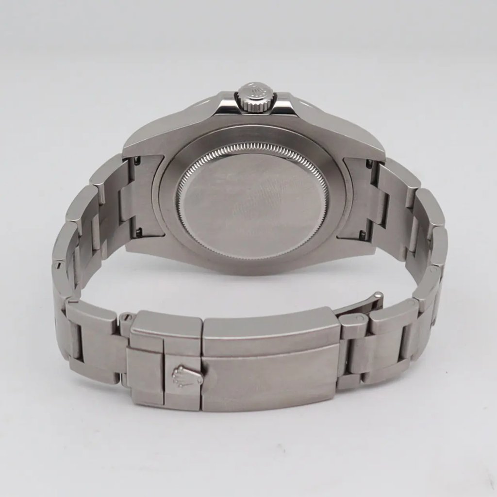 Back View Of Solid Back Case And Closed Stainless Steel Band Of Rolex 216570 Watch Pre Owned Condition