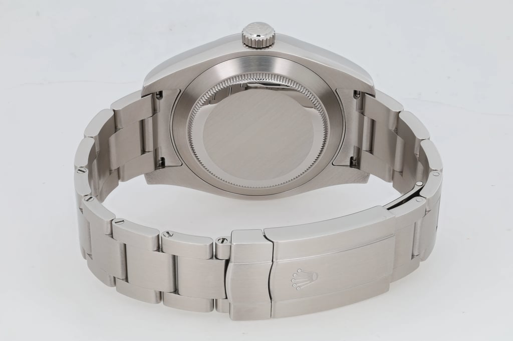 Back View Of Solid Back Case And Closed Stainless Steel Band Of Rolex 116900 Watch Pre Owned Condition