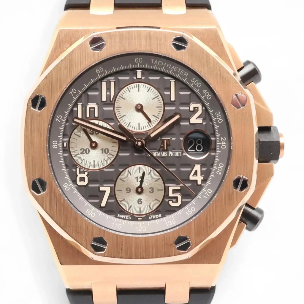 Up Close Front Facing Picture Of Audemars Piguet 26470OR.OO.A125CR.01 Rose Gold Watch Pre Owned Condition