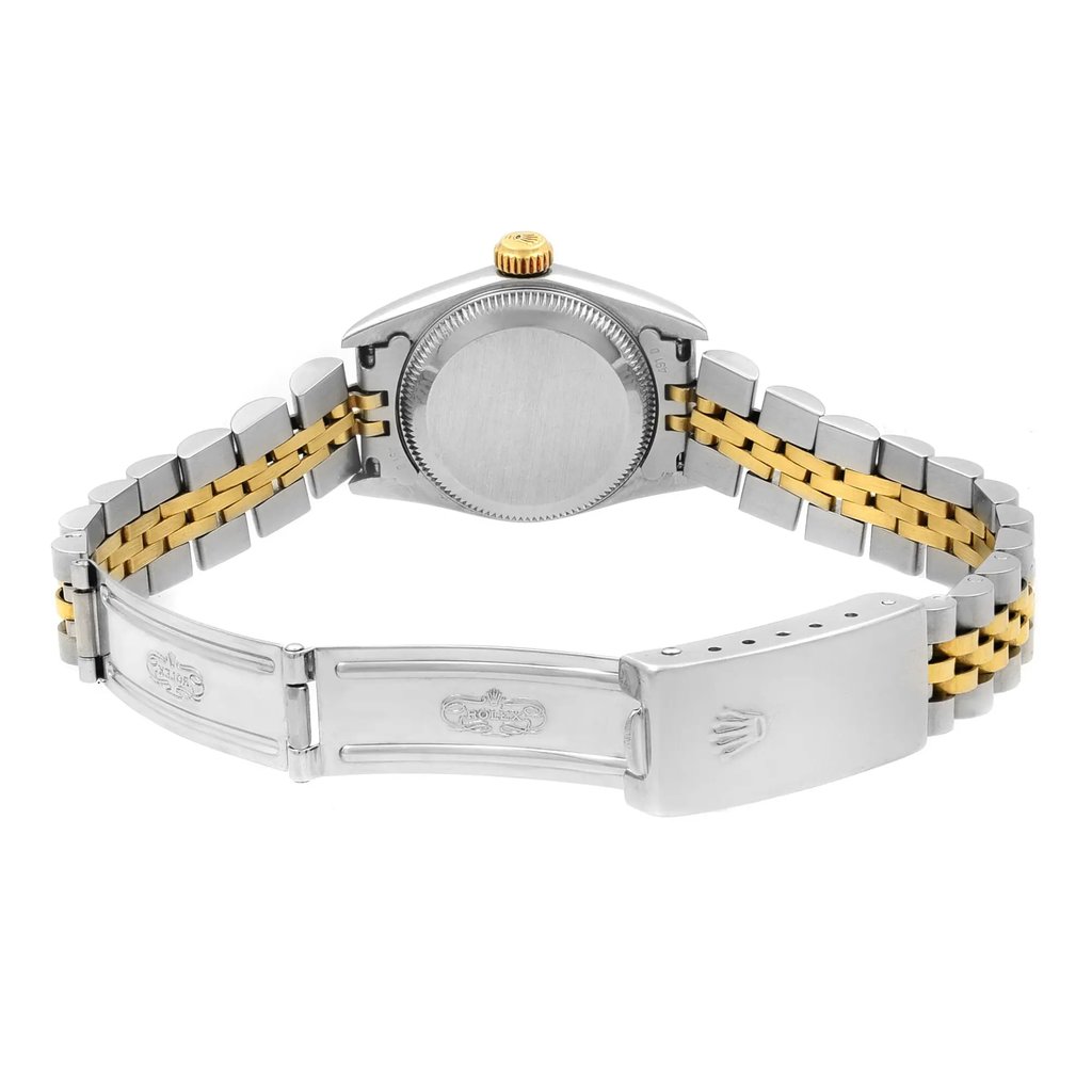 Back View Of {Caseback} Back Case And Open Stainless and Solid Gold Band Of Rolex 6719 Watch Pre Owned Condition
