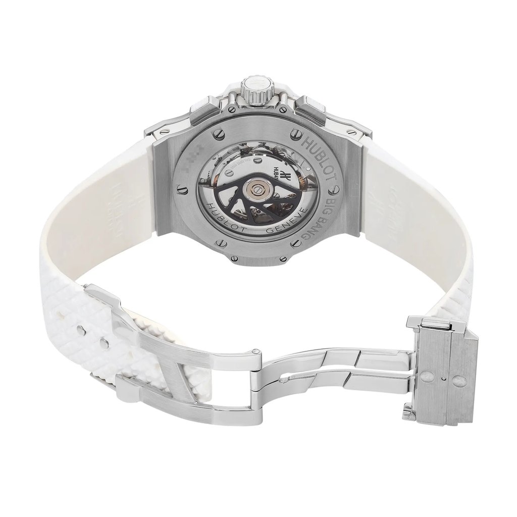 Back View Of Exhibition Back Case And Open Rubber Band Of Hublot 301.SE.230.RW Watch Display Model Condition