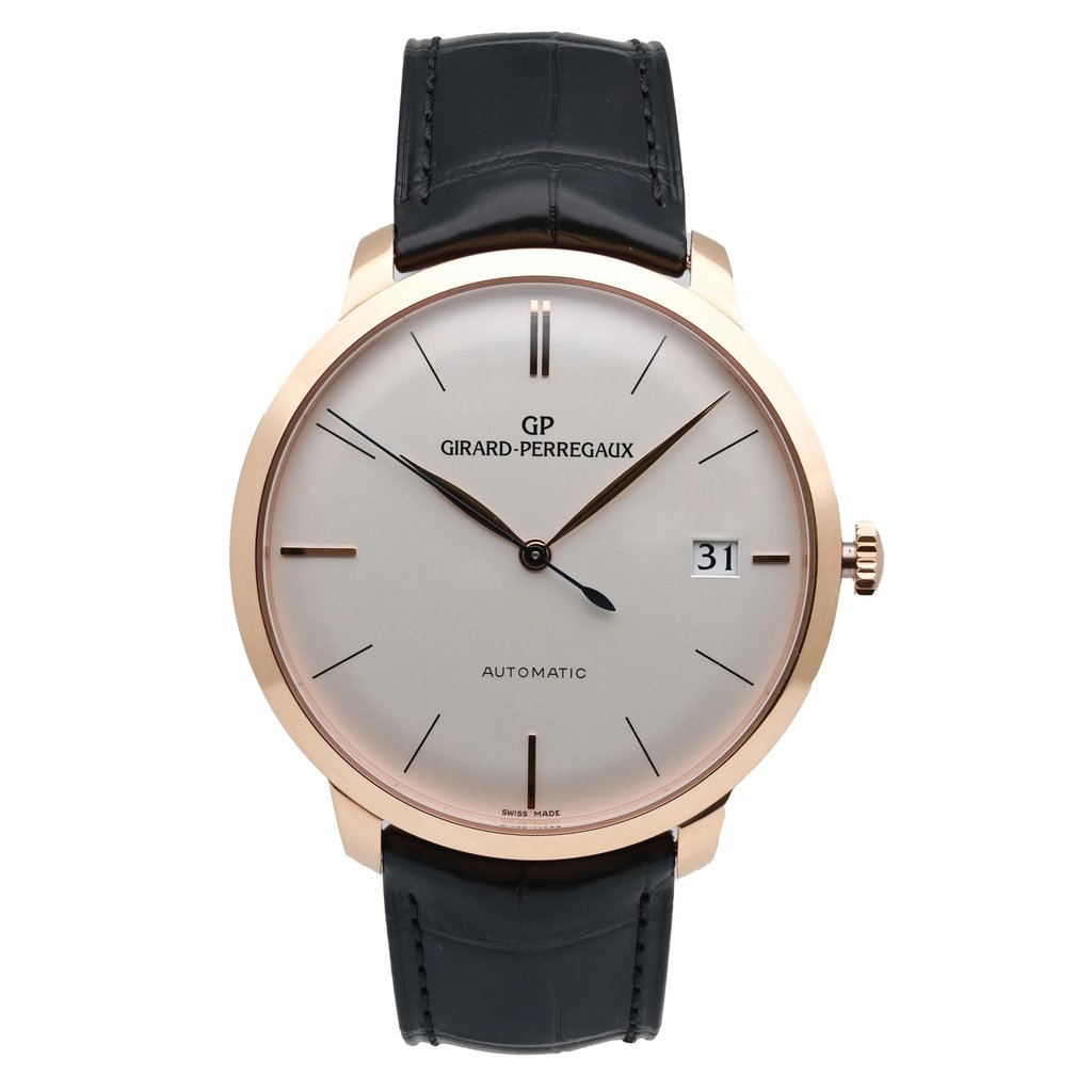 Front Full View Of Girard-Perregaux 49527-52-131-BK6A Rose Gold Watch Pre Owned Condition {Product Condition}