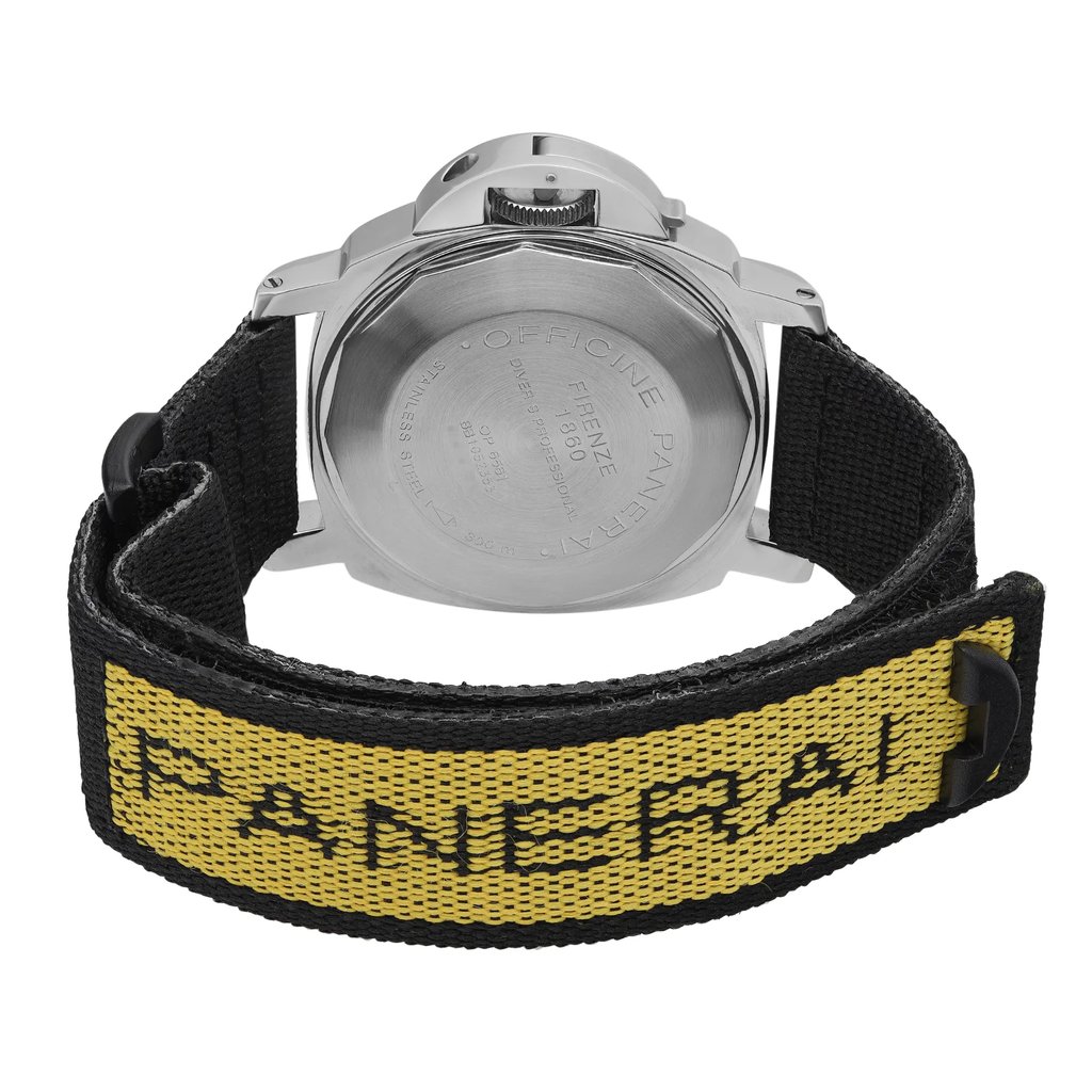Back View Of Screwback Back Case And Closed Nylon,Leather Band Of Panerai PAM00024 Watch Pre Owned Condition