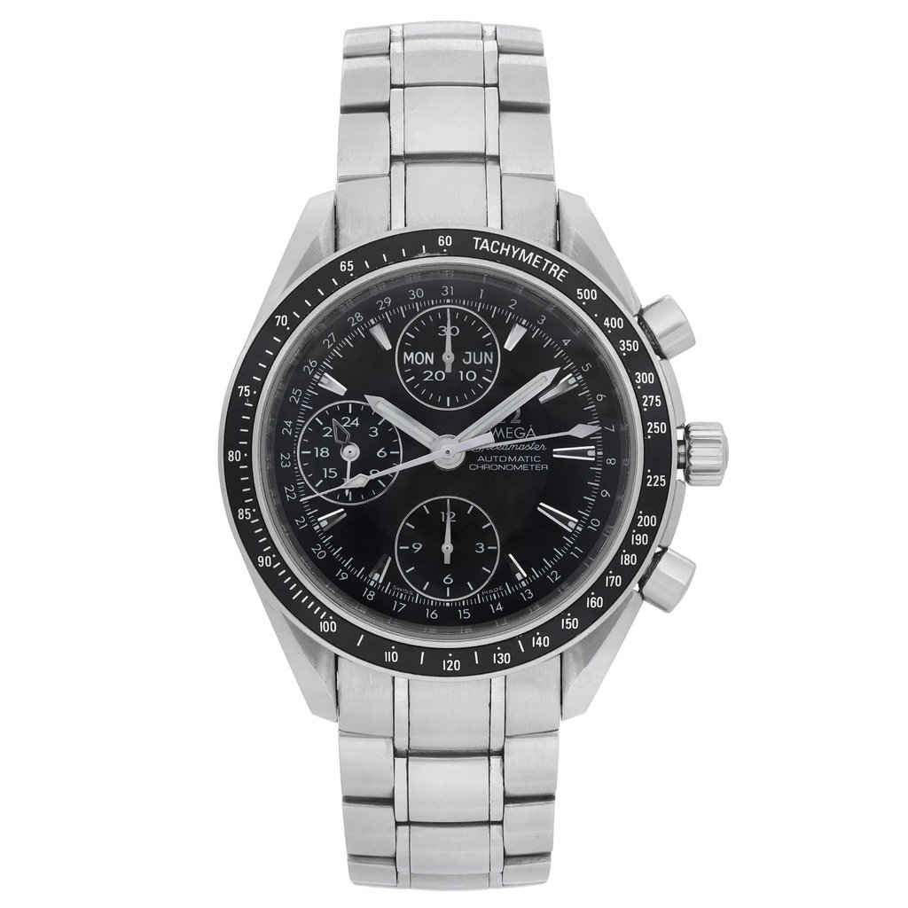 Front Full View Of OMEGA 3220.50.00 Stainless Steel Watch Pre Owned Condition Good