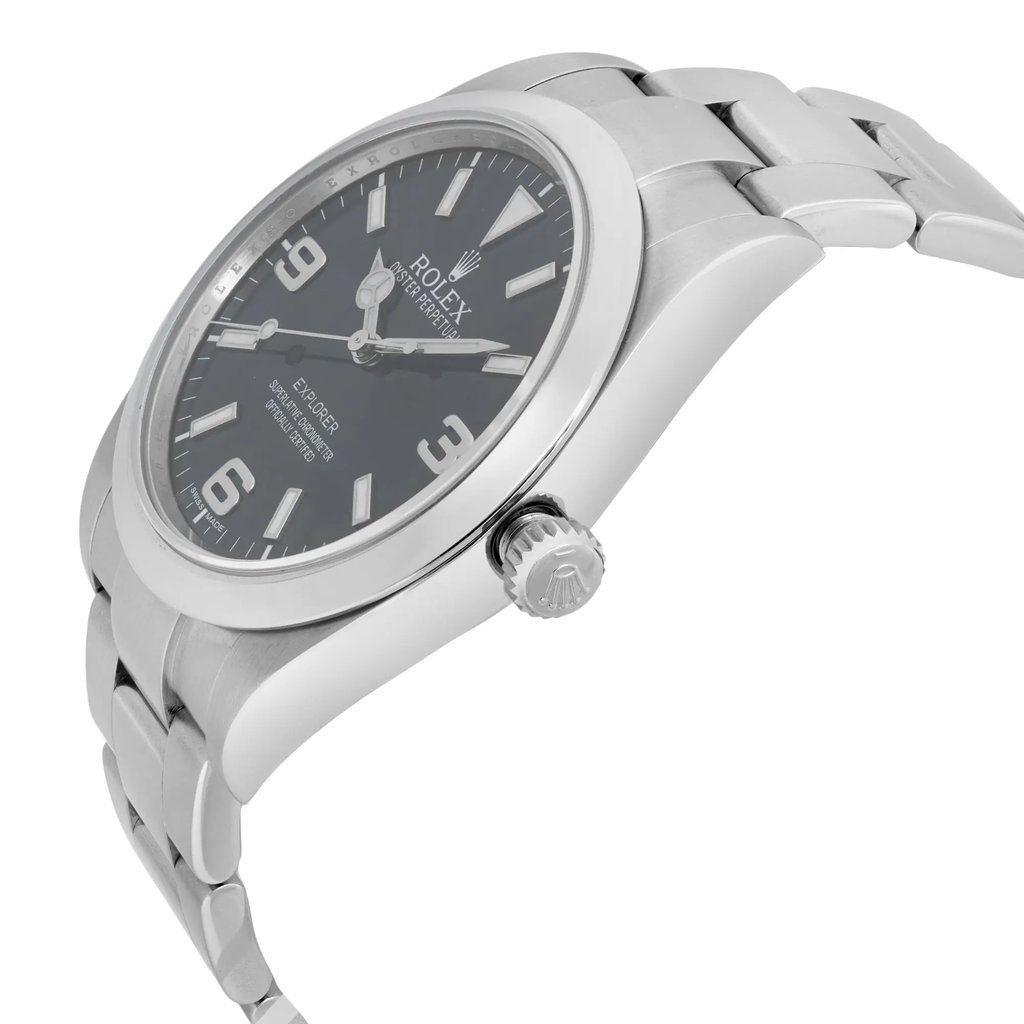 View Of Crown Facing Side Of Rolex 214270 Stainless Steel Watch Pre Owned Condition