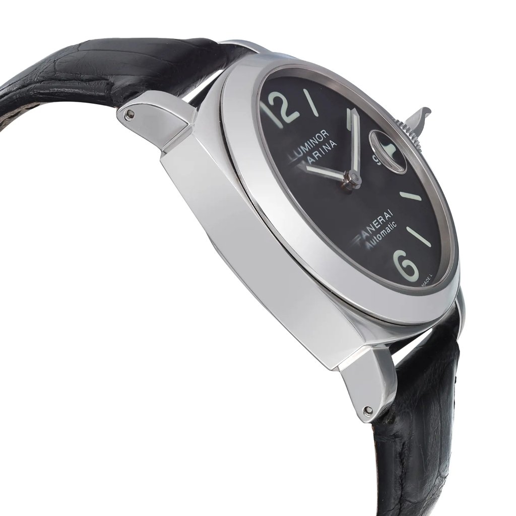 View Of Opposite Crown Facing Side Of Panerai PAM00104 Stainless Steel Watch Pre Owned Condition