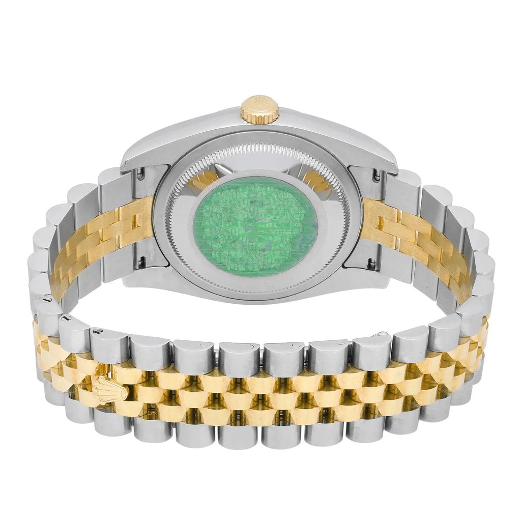 Back View Of Screwback Back Case And Closed Stainless and Solid Gold Band Of Rolex 116233 Watch Pre Owned Condition