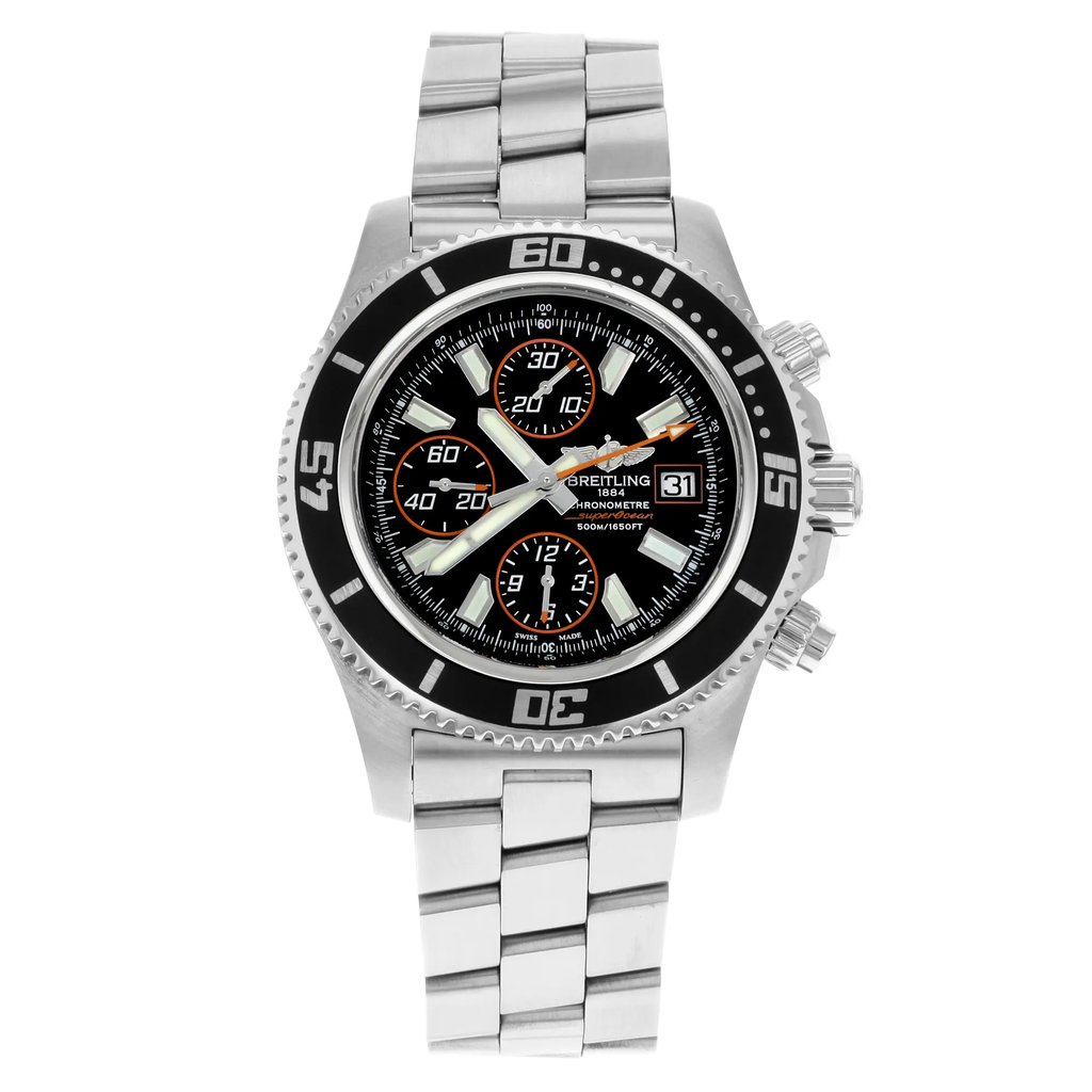 Front Full View Of Breitling A1334102/BA85-SS Stainless Steel Watch Display Model Condition {Product Condition}