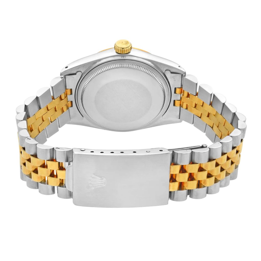 Back View Of Screwback Back Case And Closed Stainless Steel,Gold Band Of Rolex 16013 Watch Pre Owned Condition