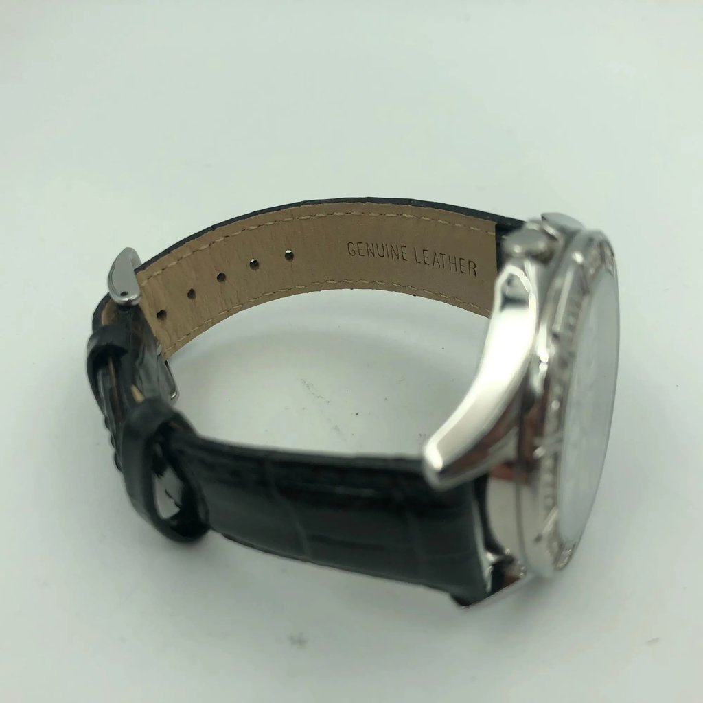 Back View Of {Caseback} Back Case And Closed Leather Band Of Pulsar V33J-X065 Watch Pre Owned Condition