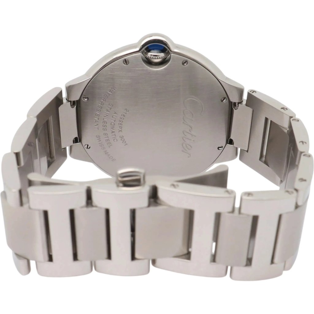 Back View Of Screwback Back Case And Closed Stainless Steel Band Of Cartier WSBB0049 Watch Pre Owned Condition