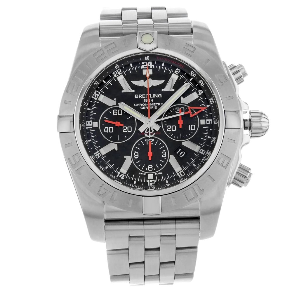 Up Close Front Facing Picture Of Breitling AB041210/BB48-384A Stainless Steel Watch Display Model Condition