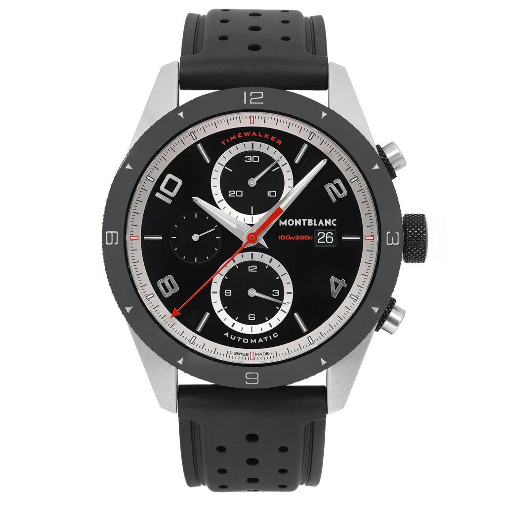 Front Full View Of Montblanc 116096 Stainless Steel Watch New With Defects Condition Excellent