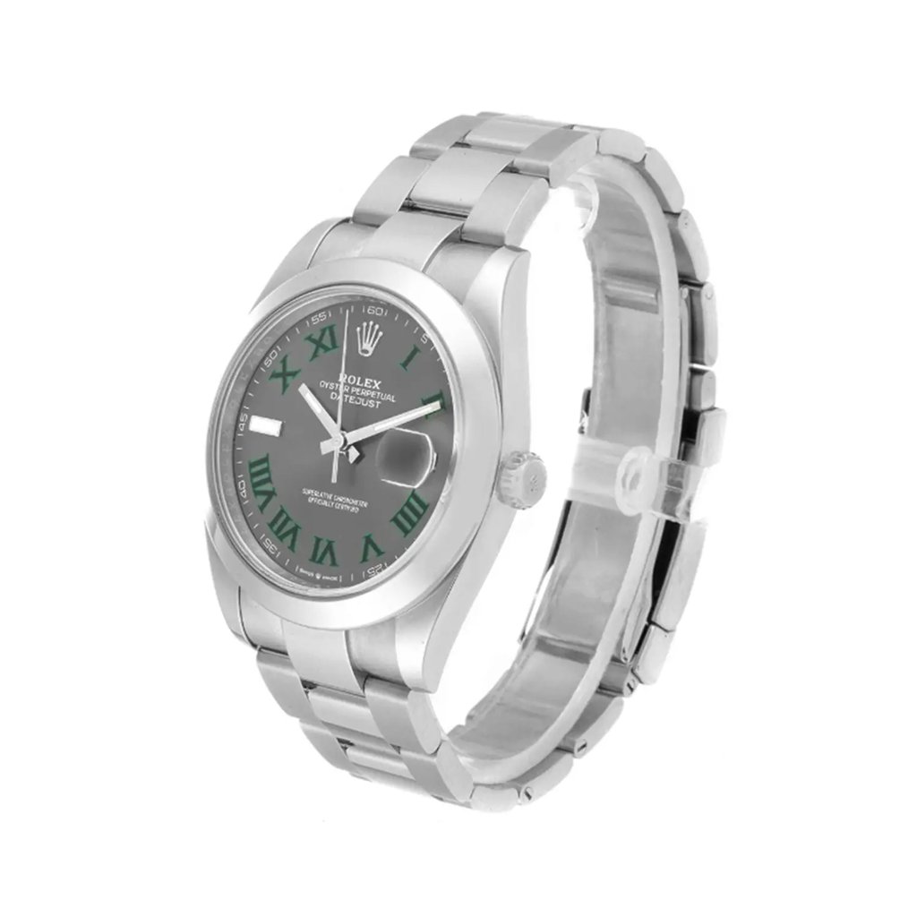 View Of Crown Facing Side Of Rolex 126300 Stainless Steel Watch Pre Owned Condition