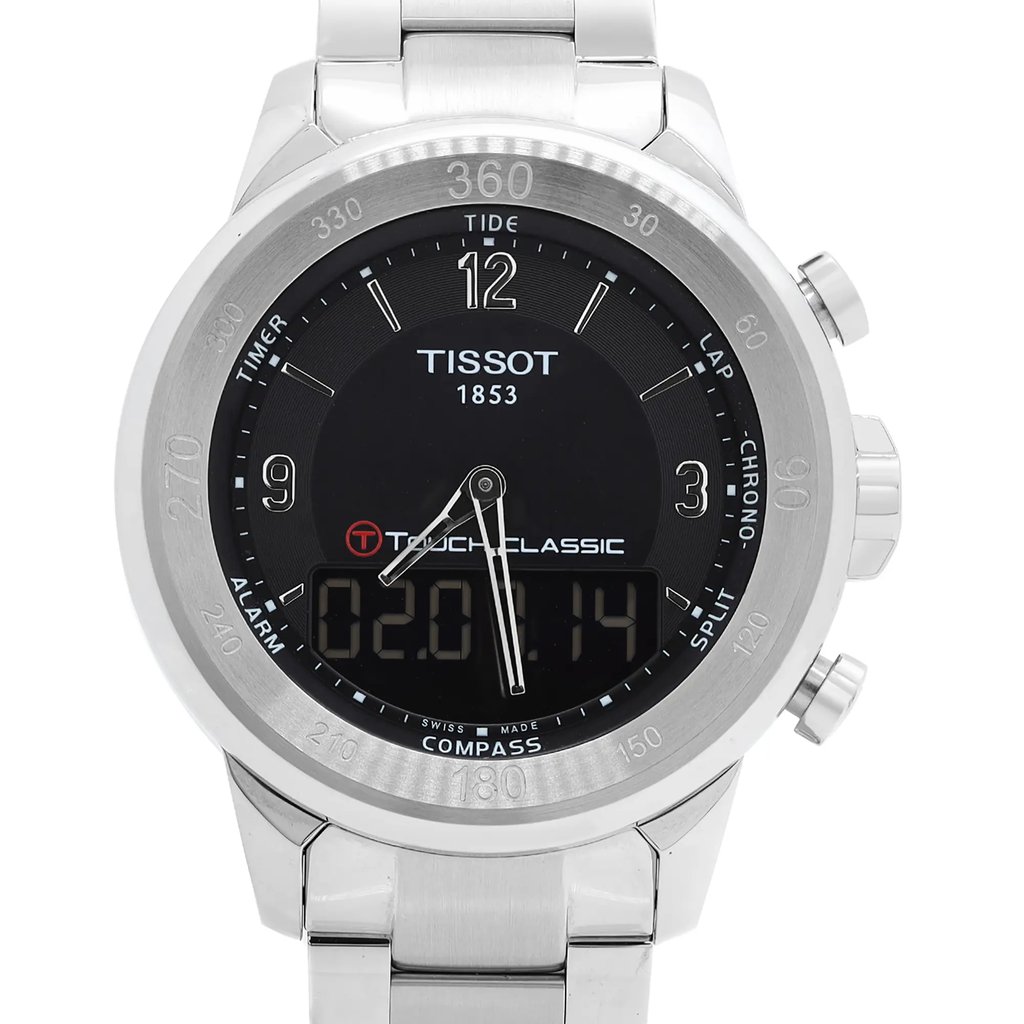 Up Close Front Facing Picture Of Tissot T083.420.11.057.00 Stainless Steel Watch Display Model Condition