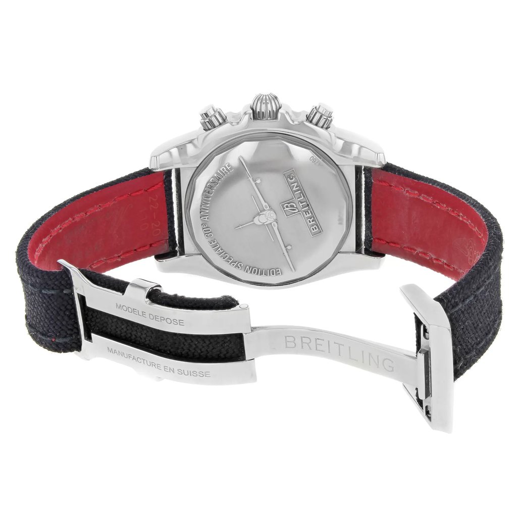 Back View Of {Caseback} Back Case And Open Fabric/Canvas Band Of Breitling AB01154G/BD13-1FD Watch Pre Owned Condition