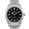 An image of a pre-owned wristwatch showing a front close-up of the watch face. The watch features a black dial with silver hour markers and hands, set in a stainless steel case and bracelet. The brand name and model details are visible on the face. The angle is directly centered, capturing the watch's face and part of its bracelet in detail.
