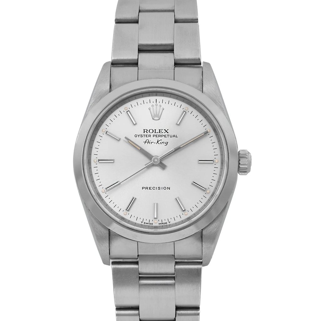 Up Close Front Facing Picture Of Rolex 14000 Stainless Steel Watch Pre Owned Condition