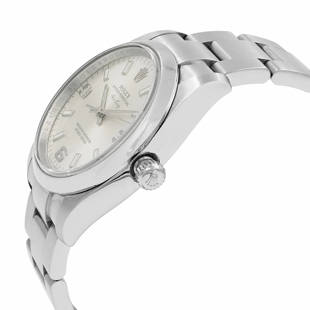 View Of Crown Facing Side Of Rolex 114200 Stainless Steel Watch Pre Owned Condition