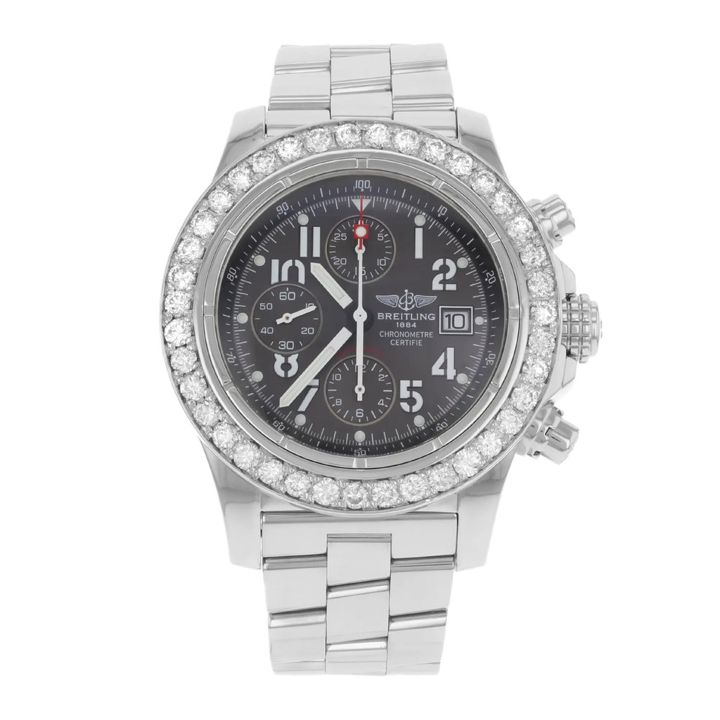 Front Full View Of Breitling A13380 Stainless Steel Watch Pre Owned Condition {Product Condition}