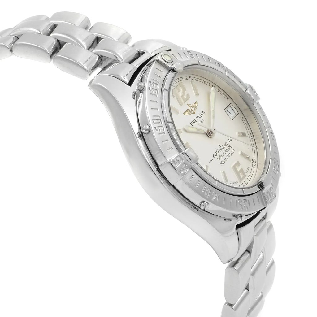 View Of Opposite Crown Facing Side Of Breitling A57350 Stainless Steel Watch Pre Owned Condition