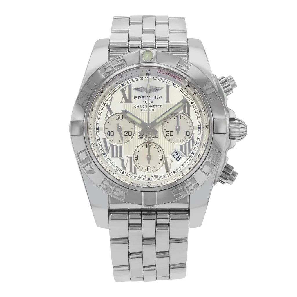 Front Full View Of Breitling AB011012/A690-375A Stainless Steel Watch Pre Owned Condition {Product Condition}