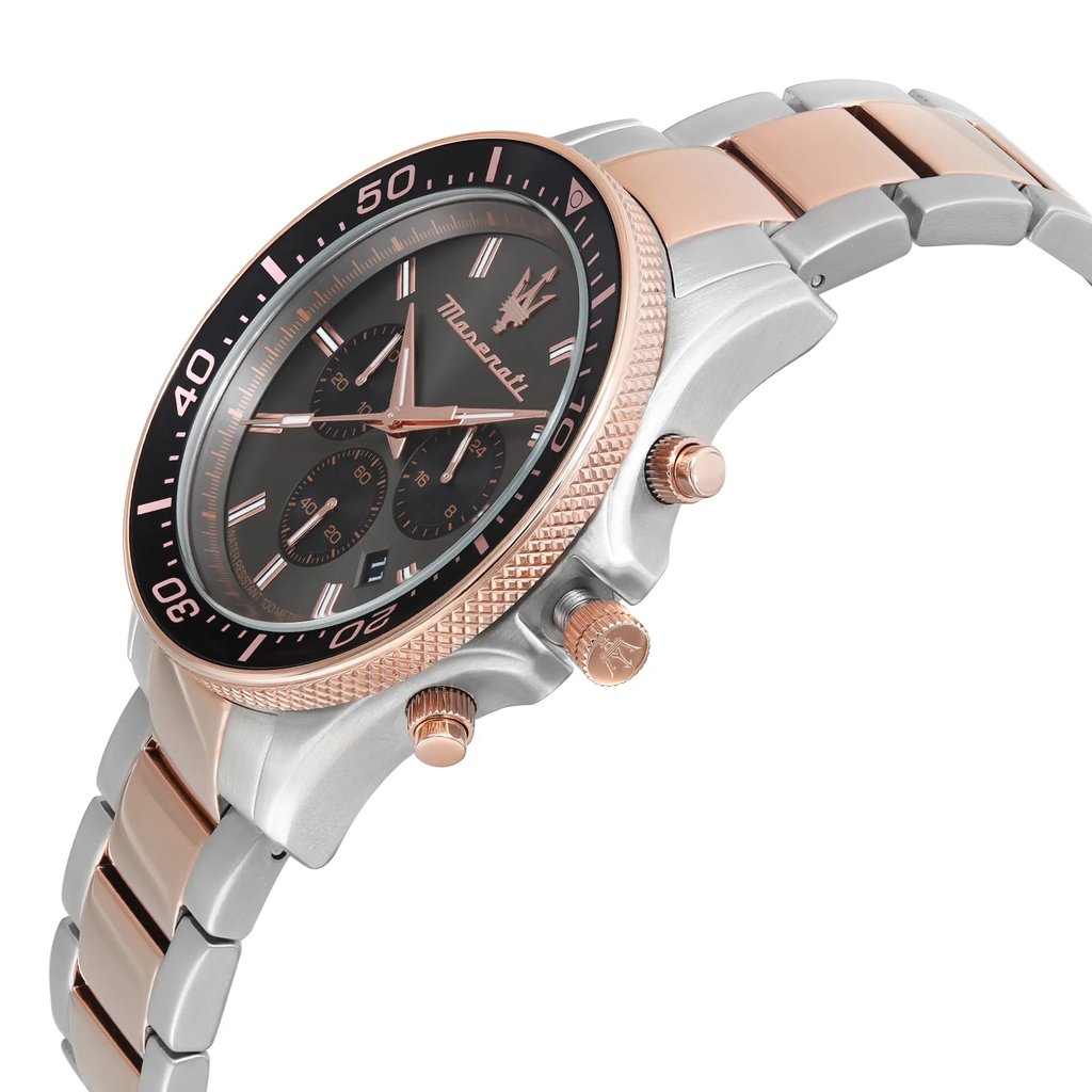 View Of Crown Facing Side Of Maserati R8873640002 Stainless Steel Watch Display Model Condition