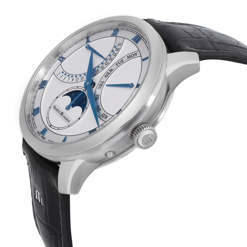 View Of Crown Facing Side Of Maurice Lacroix MP6608-SS001-110-1 Stainless Steel Watch Pre Owned Condition