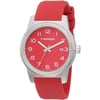 An image of a Wristwatch by Wenger. This Display Model item is designed for Men, featuring a Casual style. It has a Quartz movement and an Analog display with a Red dial color. The indices include 12-Hour Dial,Arabic Numerals. The band is made of Rubber,Silicone and the case is made of Stainless Steel. The watch has a Round shape with a case size of 40 mm and a case thickness of 10 mm.