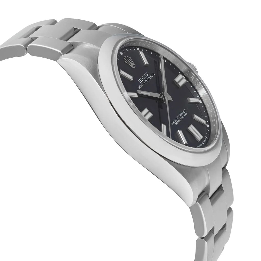 View Of Opposite Crown Facing Side Of Rolex 124300 Stainless Steel Watch Pre Owned Condition