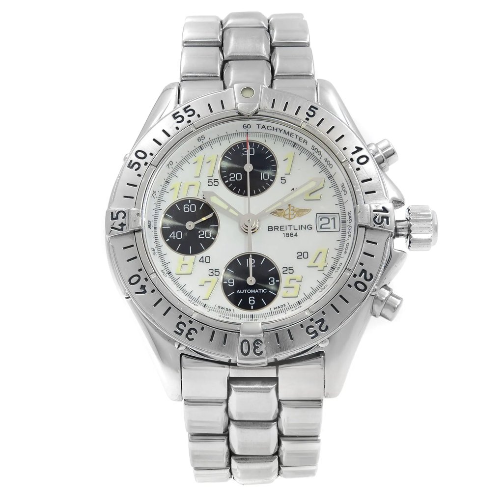 Front Full View Of Breitling A13335 Stainless Steel Watch Pre Owned Condition {Product Condition}