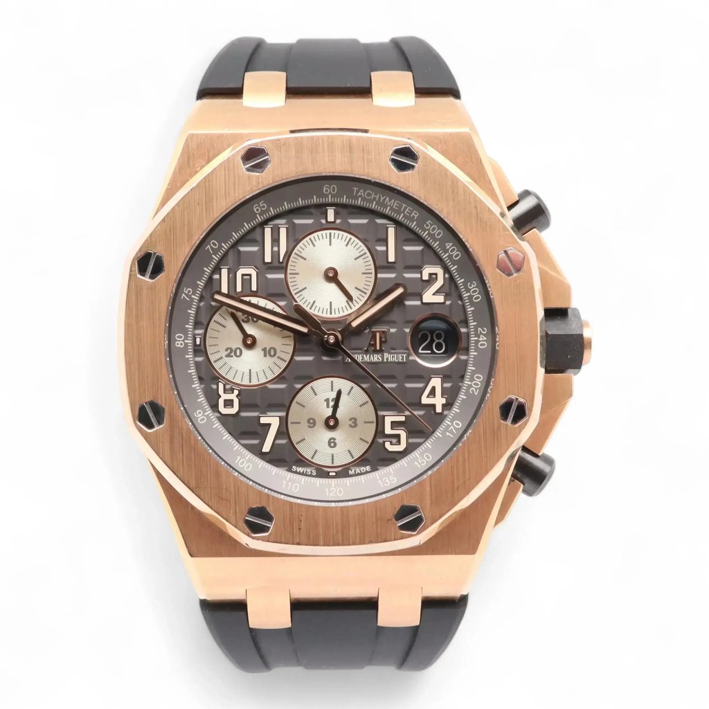 Front Full View Of Audemars Piguet 26470OR.OO.A125CR.01 Rose Gold Watch Pre Owned Condition Good