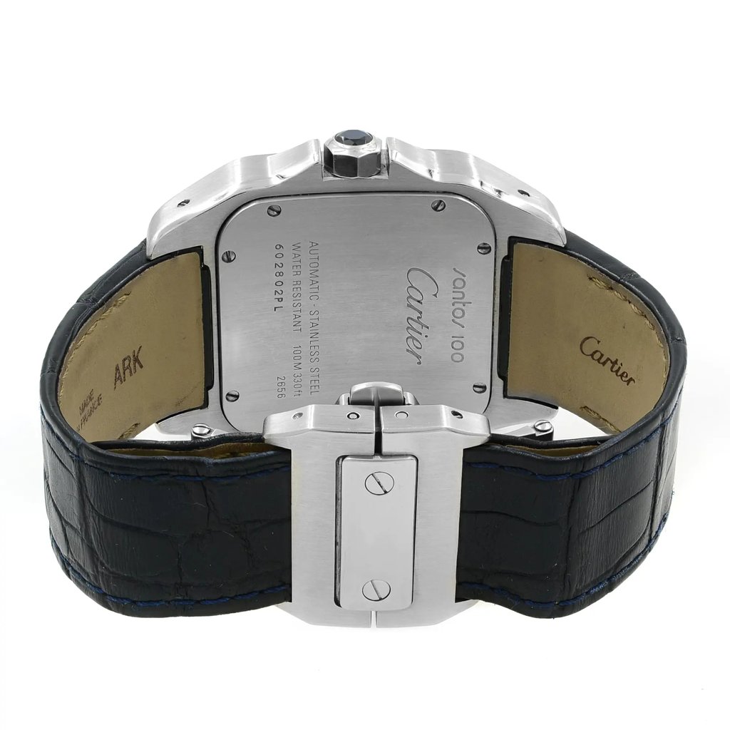 Back View Of {Caseback} Back Case And Closed Leather Band Of Cartier W20073X8 Watch Pre Owned Condition