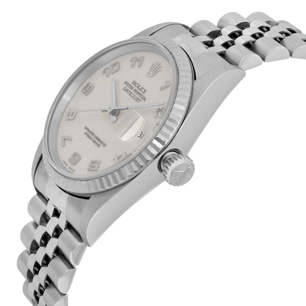 View Of Crown Facing Side Of Rolex  16234 Stainless Steel Watch Pre Owned Condition