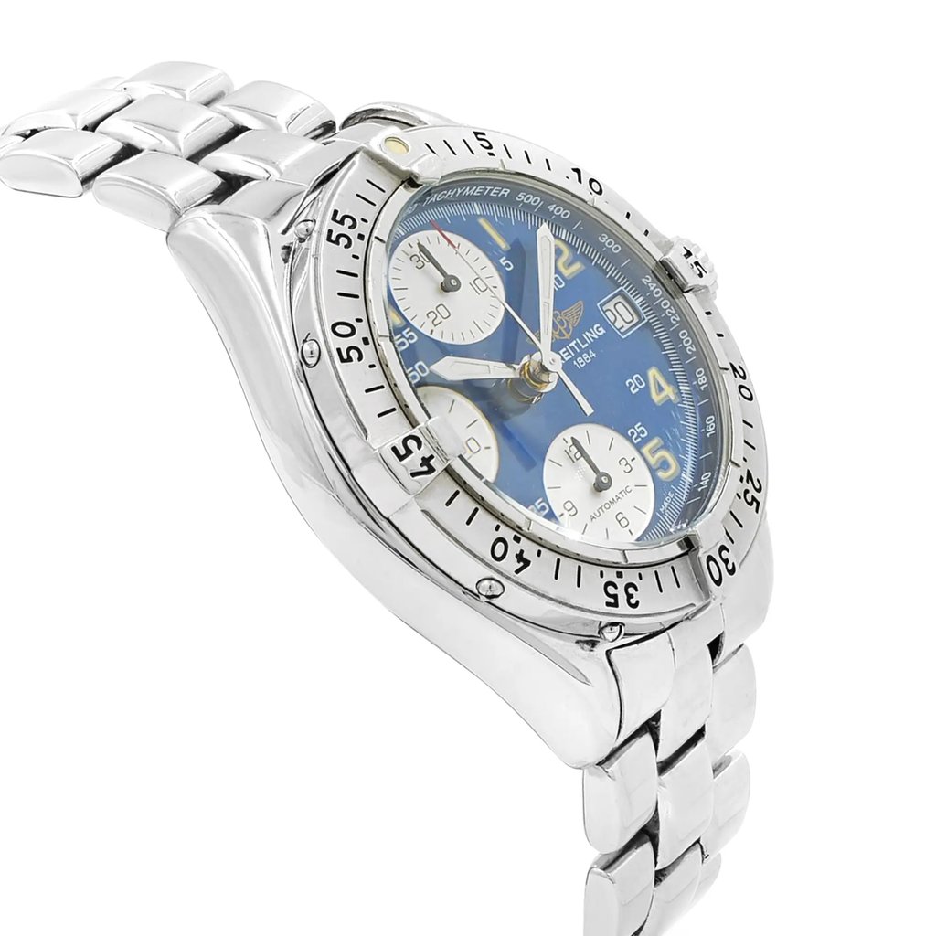 View Of Opposite Crown Facing Side Of Breitling A13035.1 Stainless Steel Watch Pre Owned Condition