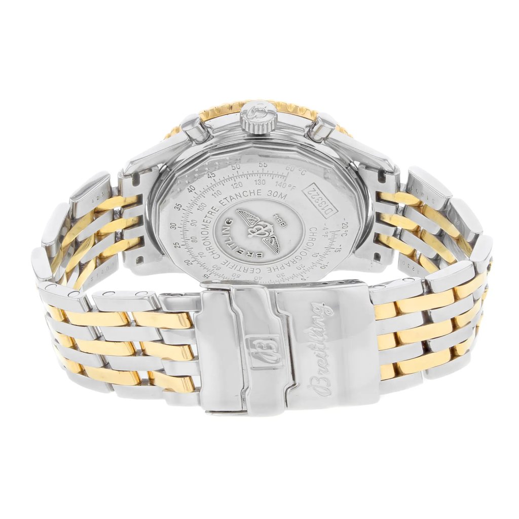 Back View Of {Caseback} Back Case And Closed Stainless and Solid Gold Band Of Breitling D13322 Watch Pre Owned Condition